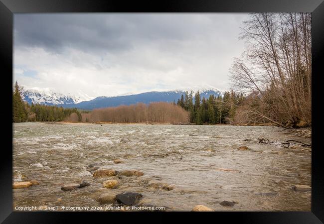 A shallow riffle on a cold Kalum river in British Columbia, Canada Framed Print by SnapT Photography