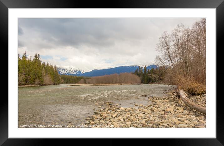 A cold Kalum River in Spring, with Mount Garland in the background Framed Mounted Print by SnapT Photography