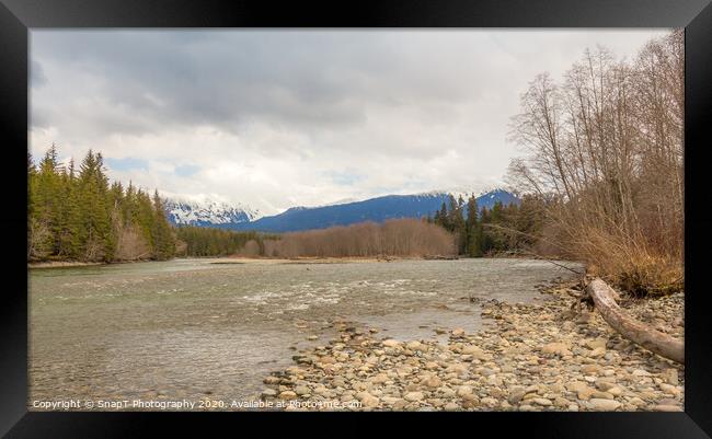 A cold Kalum River in Spring, with Mount Garland in the background Framed Print by SnapT Photography