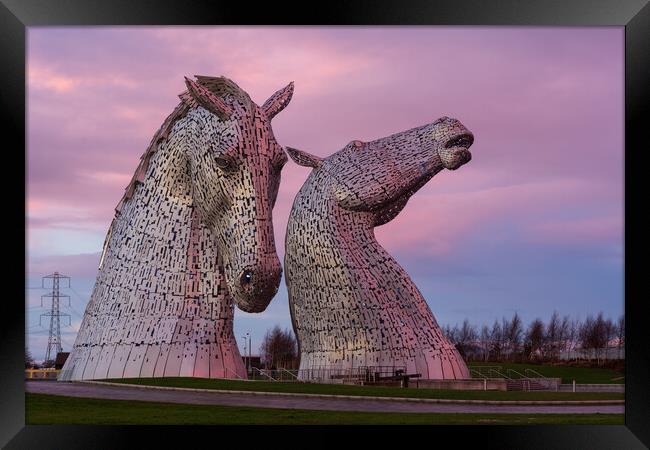 The Kelpies at sunset. Framed Print by Tommy Dickson