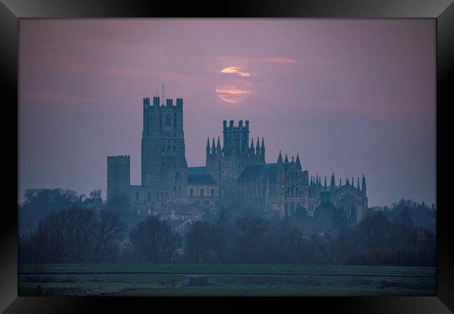 Moonset behind Ely Cathedral, 30th December 2020 Framed Print by Andrew Sharpe
