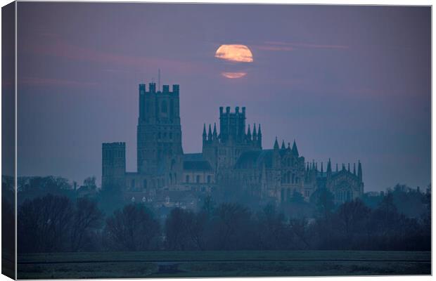 Moonset behind Ely Cathedral, 30th December 2020 Canvas Print by Andrew Sharpe