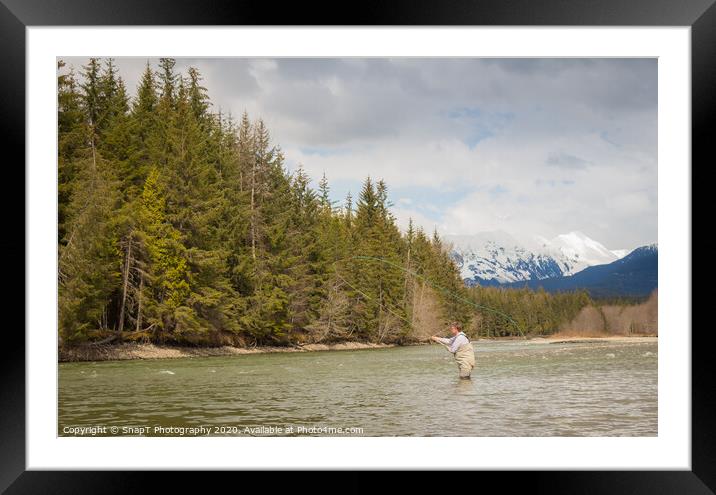 A fly fisherman casting on the Kalum River in British Columbia, Canada Framed Mounted Print by SnapT Photography