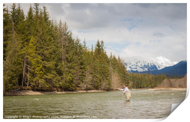 A fly fisherman casting on the Kalum River in British Columbia, Canada Print by SnapT Photography