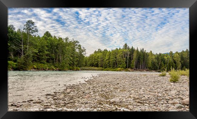 Sunset over the fast flowing Kitimat River in British Columbia, Canada Framed Print by SnapT Photography