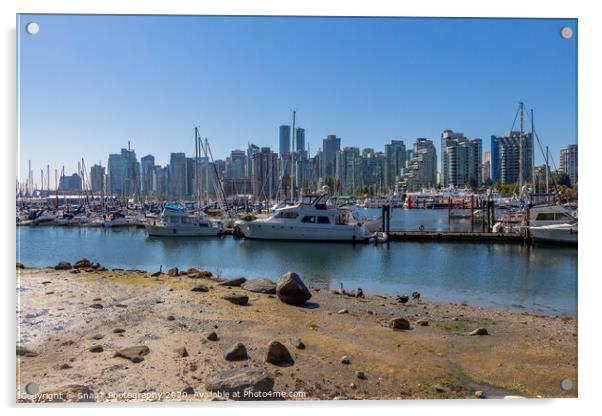 The Vancouver skyline across Coal Harbour from the sea wall on Stanley Park Acrylic by SnapT Photography