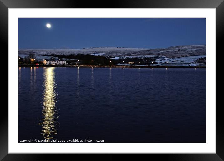 Winter full moon at Hollingworth Lake. Framed Mounted Print by David Birchall