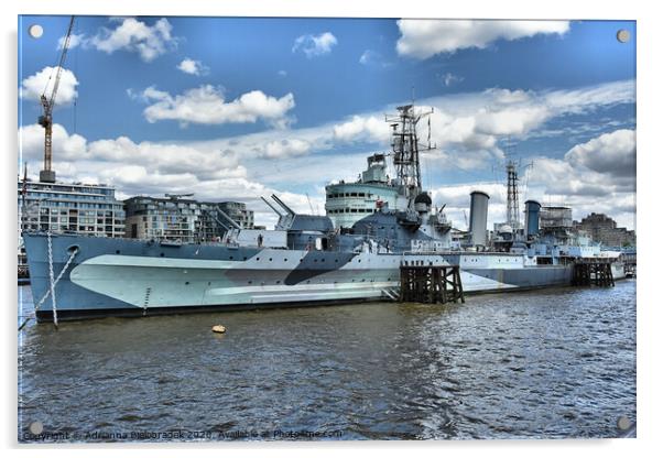 HMS Belfast London Acrylic by Adrianna Bielobradek