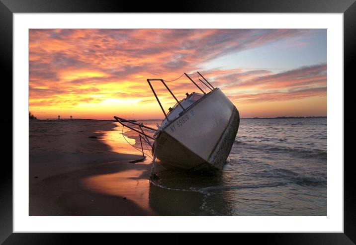 Shipwreck on beach Framed Mounted Print by MIKE POBEGA
