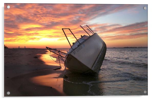 Shipwreck on beach Acrylic by MIKE POBEGA