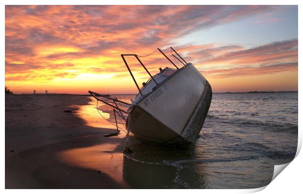 Shipwreck on beach Print by MIKE POBEGA