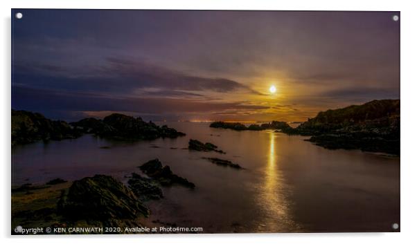 Serene Nighttime Seascape at Greencastle, Ireland Acrylic by KEN CARNWATH