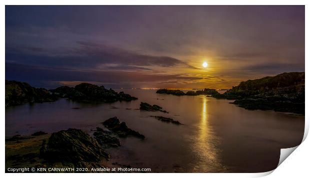 Serene Nighttime Seascape at Greencastle, Ireland Print by KEN CARNWATH