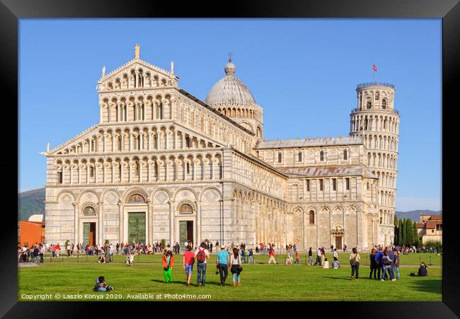 Cathedral and the Leaning Tower - Pisa Framed Print by Laszlo Konya