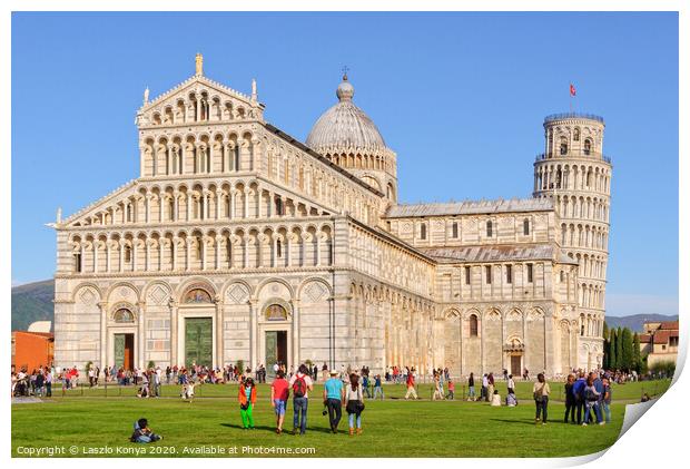 Cathedral and the Leaning Tower - Pisa Print by Laszlo Konya