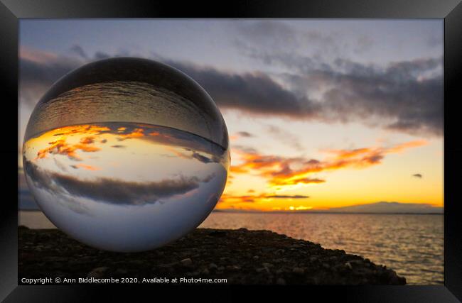 Sphere sunset over the lagoon in Sete Framed Print by Ann Biddlecombe