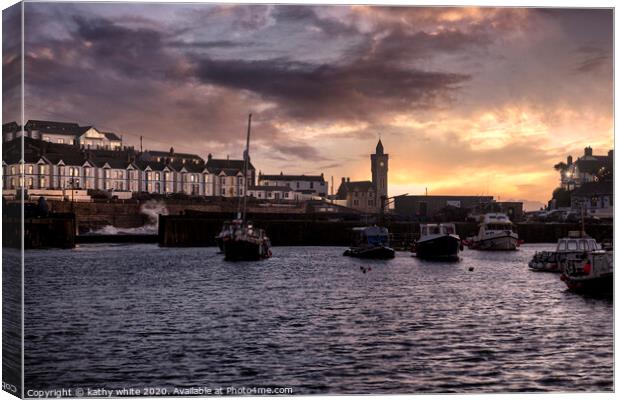 Porthleven Harbour  Cornwall, Storm in Porthleven, Canvas Print by kathy white
