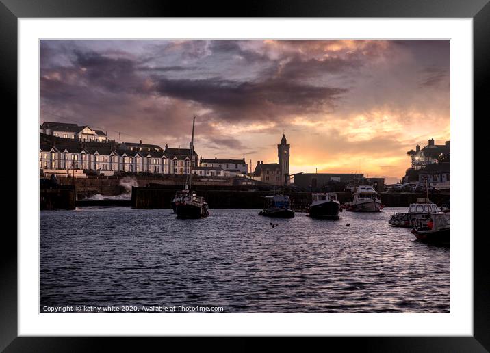 Porthleven Harbour  Cornwall, Storm in Porthleven, Framed Mounted Print by kathy white