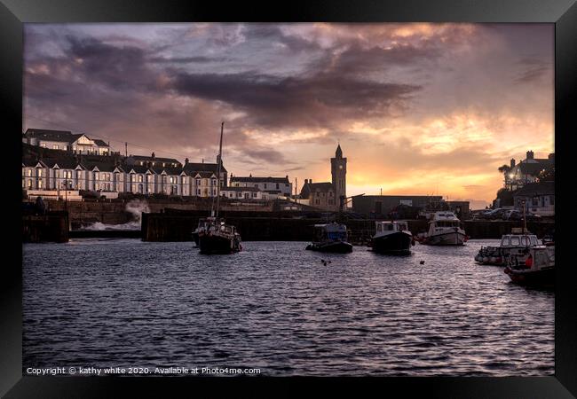 Porthleven Harbour  Cornwall, Storm in Porthleven, Framed Print by kathy white