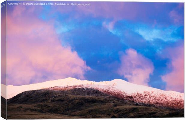 Snowdon in the Pink at Sunset Canvas Print by Pearl Bucknall