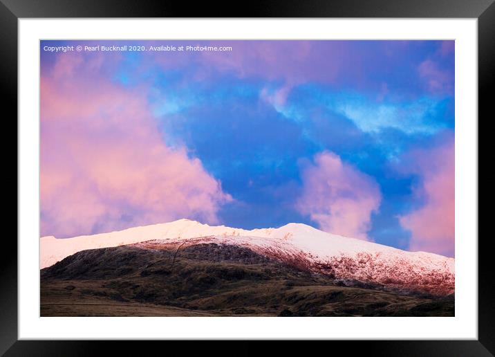 Snowdon in the Pink at Sunset Framed Mounted Print by Pearl Bucknall