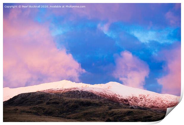Snowdon in the Pink at Sunset Print by Pearl Bucknall