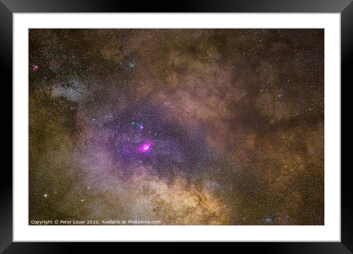 The Lagoon Nebula Region of the Milky Way Framed Mounted Print by Peter Louer