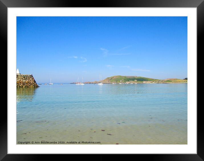 View of the boats in Alderney from the Beach Framed Mounted Print by Ann Biddlecombe