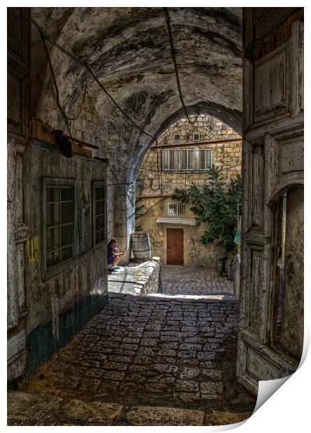 Secluded entry in the Old City, Jerusalem, Israel. Print by Peter Bolton