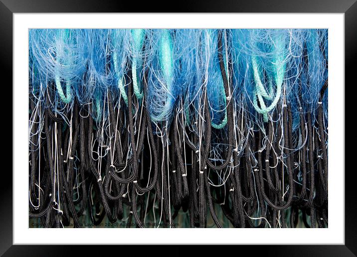 Blue Fishing Net Abstract Framed Mounted Print by Alexandra Lavizzari