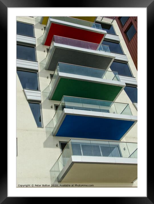 An abstract pattern formed by balconies in an apartment block at Westcliff on Sea, Essex, UK. Framed Mounted Print by Peter Bolton