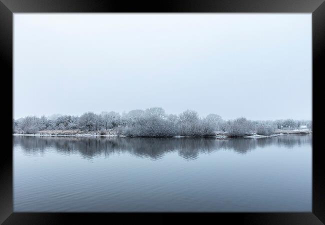 Elton Reservoir Bury Snowy Reflection Framed Print by Jonathan Thirkell