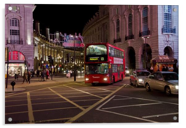 Night view at Christmas at Piccadilly Circus, Lond Acrylic by Peter Bolton