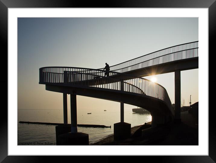 An 'abstract style' footbridge in silhouette at Leigh on Sea, Essex, UK. Framed Mounted Print by Peter Bolton