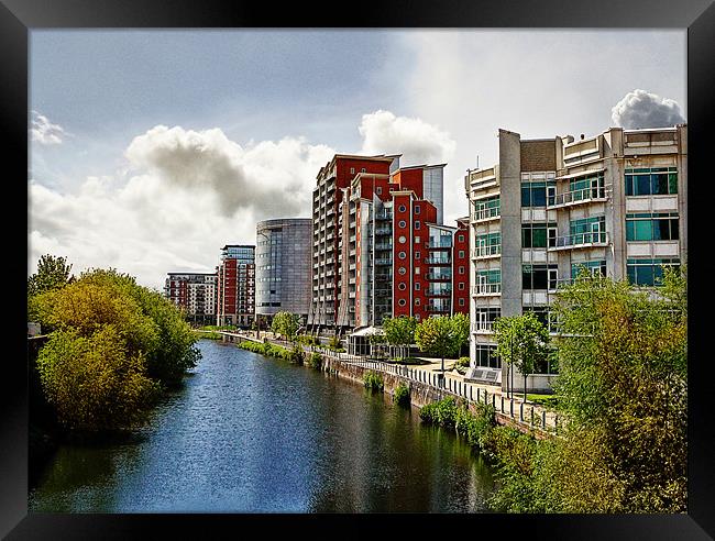 Leeds Waterfront - River aire Canvas Art Print Framed Print by Julie Hoddinott