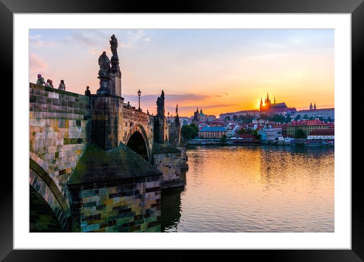 Charles Bridge and St. Vitus Cathedral in Prague Framed Mounted Print by Jim Hughes