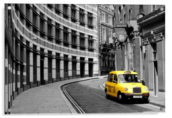 Yellow Taxi in London Acrylic by Jim Hughes