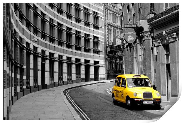Yellow Taxi in London Print by Jim Hughes