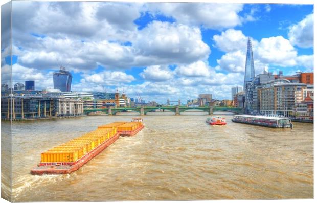 Barge on the Thames Canvas Print by Jim Hughes