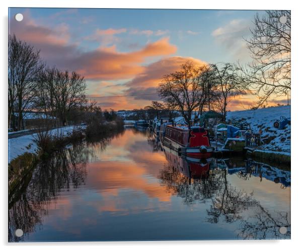 Canal Boats At Sunset Acrylic by Tony Keogh