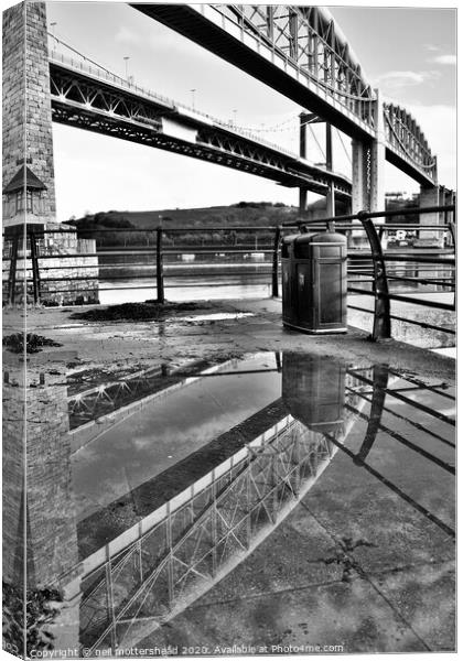Tamar Bridges Reflections. Canvas Print by Neil Mottershead