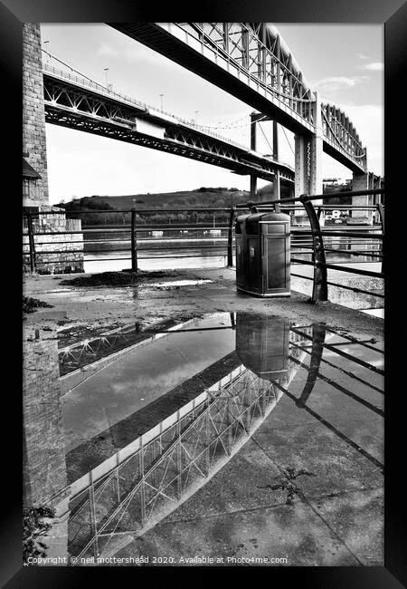 Tamar Bridges Reflections. Framed Print by Neil Mottershead