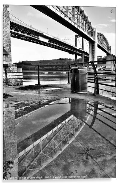 Tamar Bridges Reflections. Acrylic by Neil Mottershead