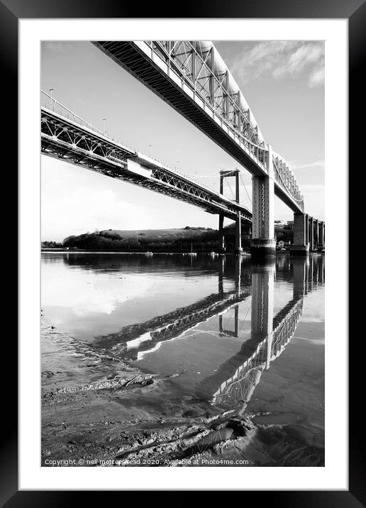 Tamar Bridges Reflections. Framed Mounted Print by Neil Mottershead
