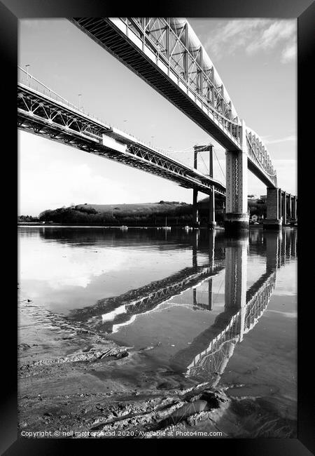 Tamar Bridges Reflections. Framed Print by Neil Mottershead