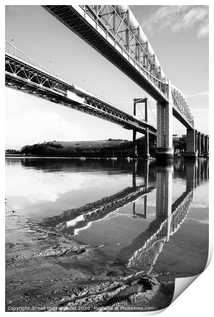 Tamar Bridges Reflections. Print by Neil Mottershead