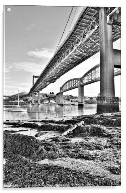 Tamar Bridges, Saltash. Acrylic by Neil Mottershead