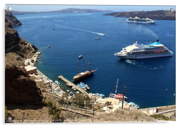 Cruise ships in the ocean - Santorini Acrylic by Alessandro Ricardo Uva