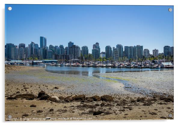 Low tide in Coal Harbour, Vancouver, on a summers day, from Stanley Park Acrylic by SnapT Photography