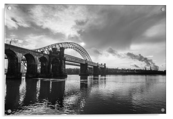 Runcorn Bridges in monochrome Acrylic by Jason Wells